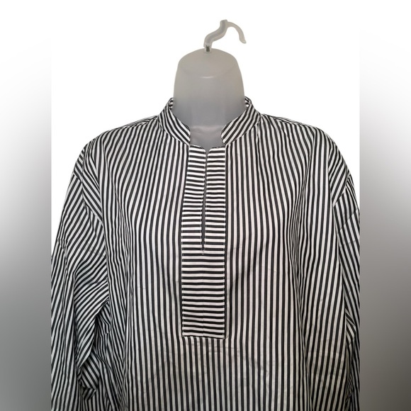 Harshman Iris Blouse 3X Black White Striped Cotton Tunic NWT Plus Size - Picture 3 of 6
